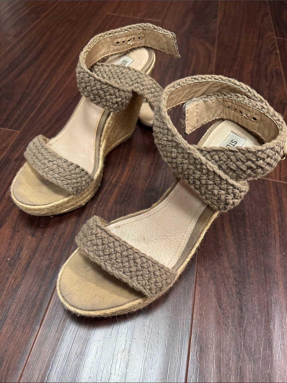 Steve Madden Braided Tan Espadrille Wedge Sandals - Picture 2 of 7